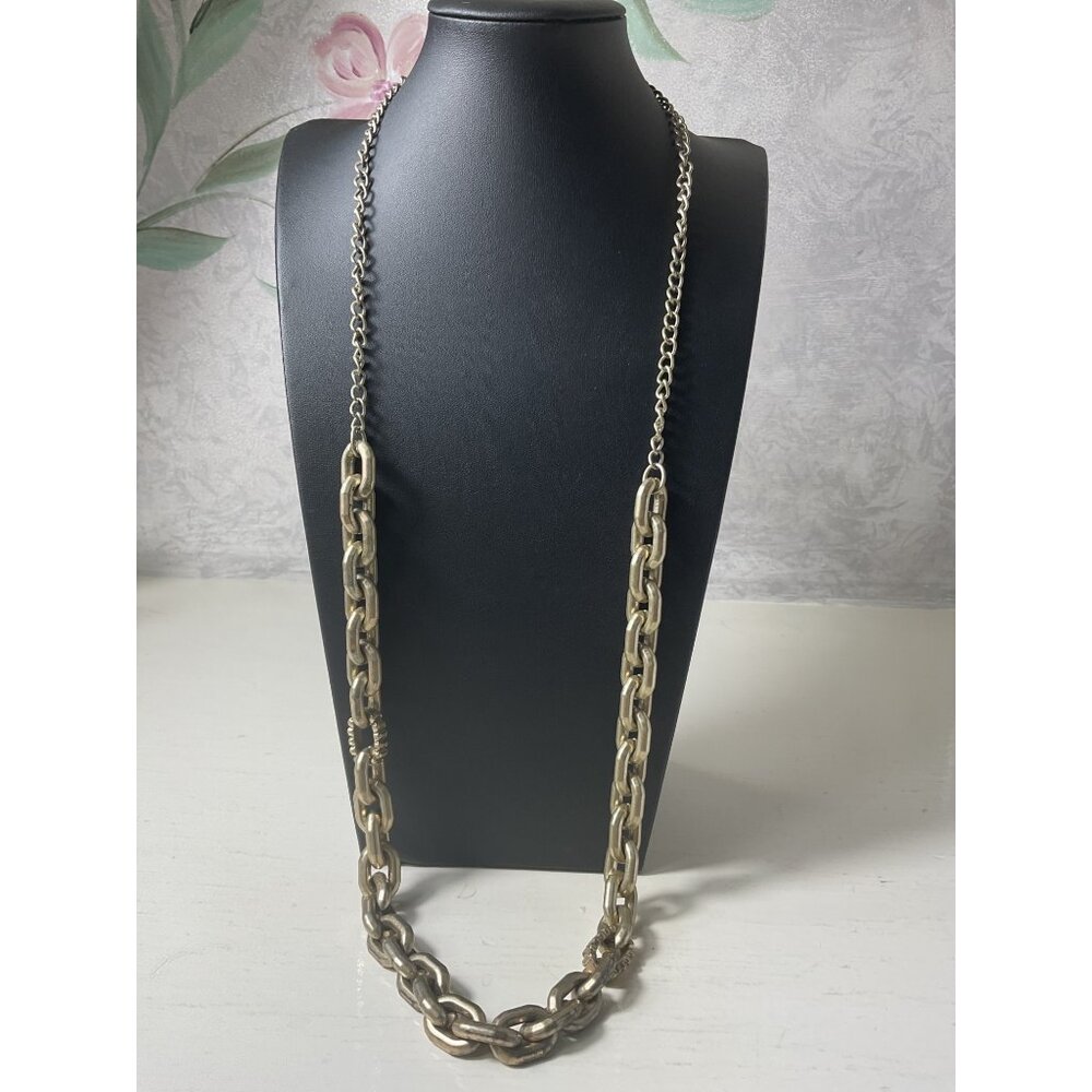 Vintage Chunky Silver-Tone Chain Necklace With Mixed Link Design & Lobster Clasp